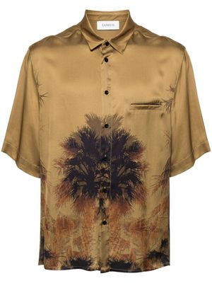 Laneus palm tree-print satin shirt - Green