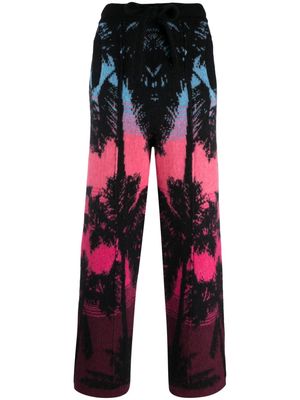 Laneus palm tree-print straight trousers - Black