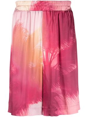 Laneus palm tree-print wide-leg shorts - Pink