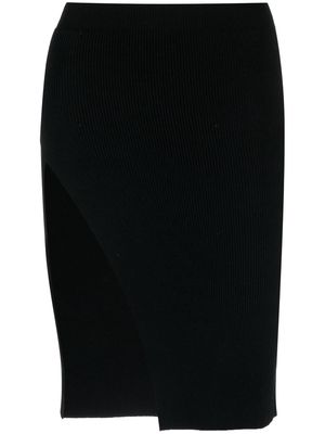 Laneus ribbed-knit asymmetric midi skirt - Black