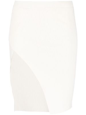 Laneus ribbed-knit asymmetric midi skirt - White