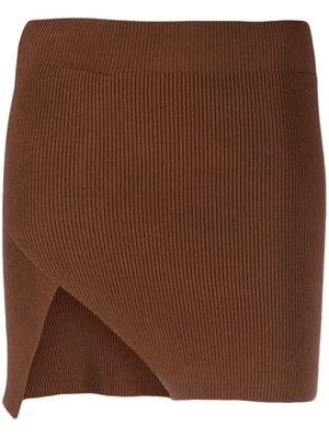 Laneus ribbed-knit asymmetric miniskirt - Brown