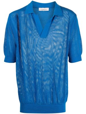 Laneus semi-sheer mesh polo shirt - Blue