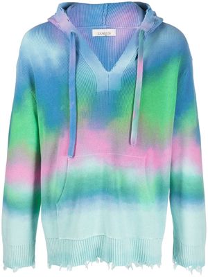 Laneus tie-dye pattern knit hoodie - Blue