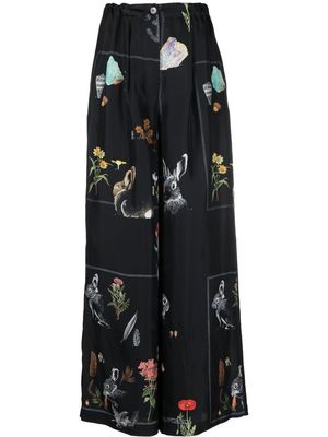 Lanvin Botanica-print wide-leg silk trousers - Black