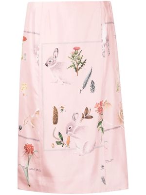 Lanvin botanical-print silk midi skirt - Pink