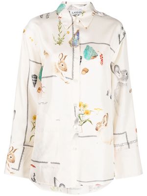 Lanvin botanical-print silk shirt - Neutrals