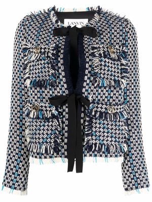 Lanvin bow-detail tweed jacket - Blue
