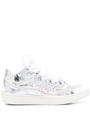 Lanvin crinkle-effect Curb leather sneakers - White