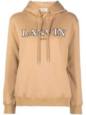 Lanvin embroidered-logo cotton hoodie - Brown