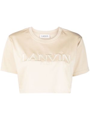 Lanvin embroidered-logo cropped T-shirt - Neutrals