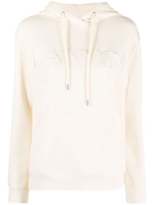 Lanvin embroidered-logo fleece hoodie - Neutrals