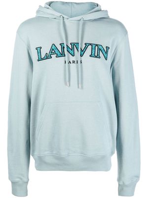 Lanvin embroidered-logo pouch-pocket hoodie - Blue