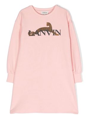 Lanvin Enfant Cat glitter logo-print jumper dress - Pink
