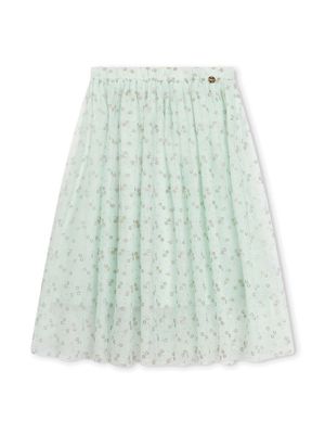 Lanvin Enfant Ceremonie floral-print pleated skirt - Green