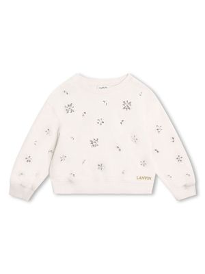 Lanvin Enfant crystal-embellished cotton sweatshirt - Neutrals