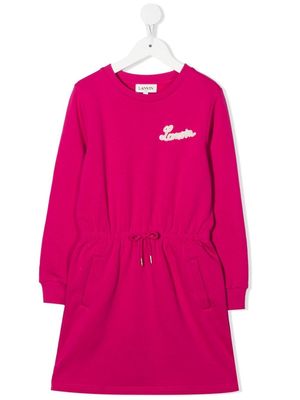 LANVIN Enfant embroidered-logo fleece dress - Pink