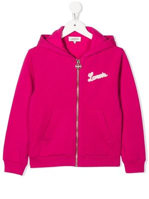 LANVIN Enfant embroidered-logo zip-up hoodie - Pink