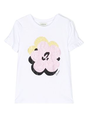 Lanvin Enfant floral-print sequin detail T-shirt - White