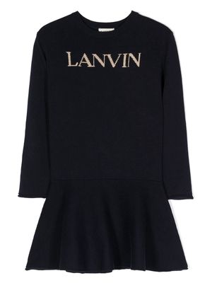 Lanvin Enfant intarsia-logo fine-knit dress - Blue