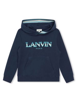 Lanvin Enfant logo-embroidered cotton hoodie - Blue