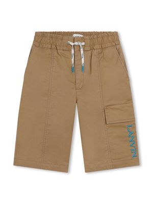 Lanvin Enfant logo-embroidered drawstring-waist shorts - Neutrals