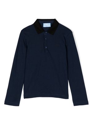 Lanvin Enfant logo-embroidered piqué polo shirt - Blue
