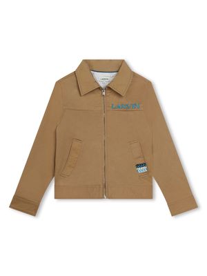 Lanvin Enfant logo-embroidered zip-up jacket - Neutrals