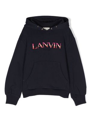 Lanvin Enfant logo-patch cotton hoodie - Blue