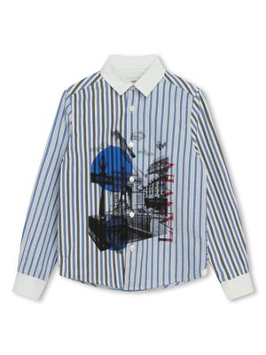 Lanvin Enfant striped long-sleeve buttoned shirt - Blue