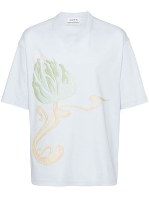 Lanvin floral-embroidered cotton T-shirt - Blue