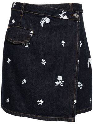 Lanvin floral-embroidered denim skirt - Blue