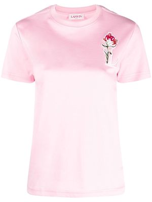 Lanvin floral logo-embroidery cotton T-shirt - Pink