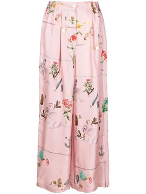 Lanvin foliage-print silk palazzo trousers - Pink