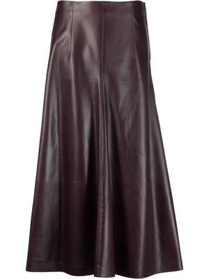 Lanvin leather high-waisted midi skirt - Red