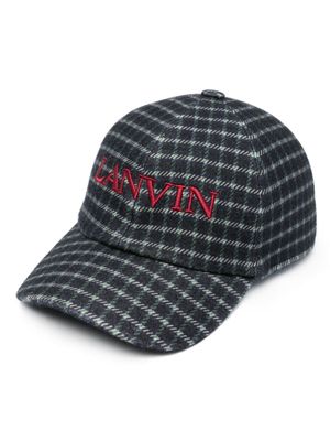 Lanvin logo-embroidered checked wool cap - Blue