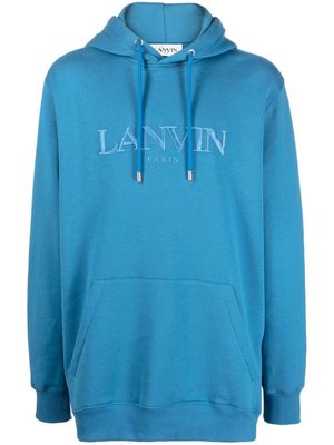 Lanvin logo-embroidered fleece hoodie - Blue