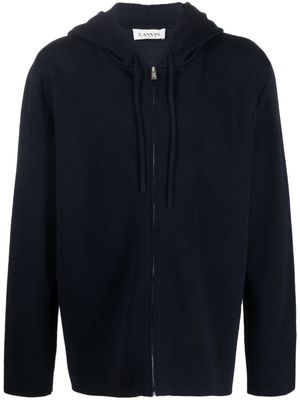 Lanvin logo-embroidered knit wool-blend hoodie - Blue