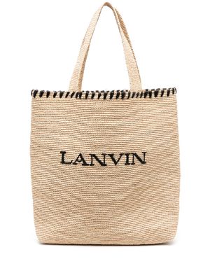 Lanvin logo-embroidered raffia tote bag - Neutrals