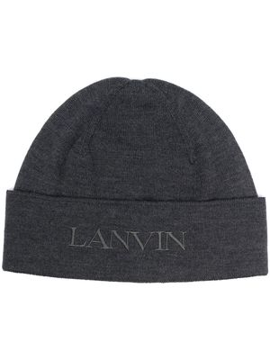 Lanvin logo-embroidered wool beanie - Grey