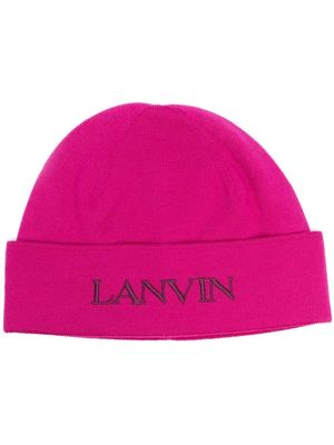 Lanvin logo-embroidered wool beanie - Pink
