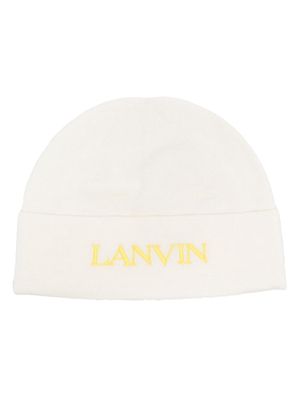 Lanvin logo-embroidered wool beanie - White