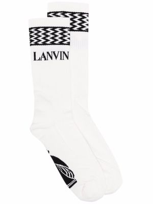 Lanvin logo-knit zigzag-edge socks - White