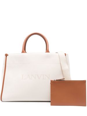 Lanvin logo-print leather tote bag - Neutrals