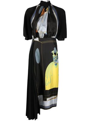 Lanvin printed short-sleeve silk dress - Black