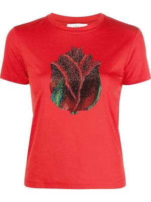 Lanvin rhinestone-embellished cotton T-shirt - Red