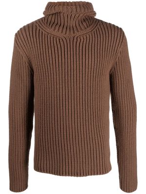 Lanvin ribbed-knit hooded jumper - Brown