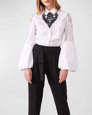 Laora Floral-Embroidered Bell-Sleeve Shirt
