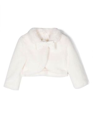 Lapin House bow-detail faux fur jacket - White
