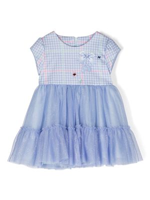 Lapin House bow-detail houndstooth dress - Blue